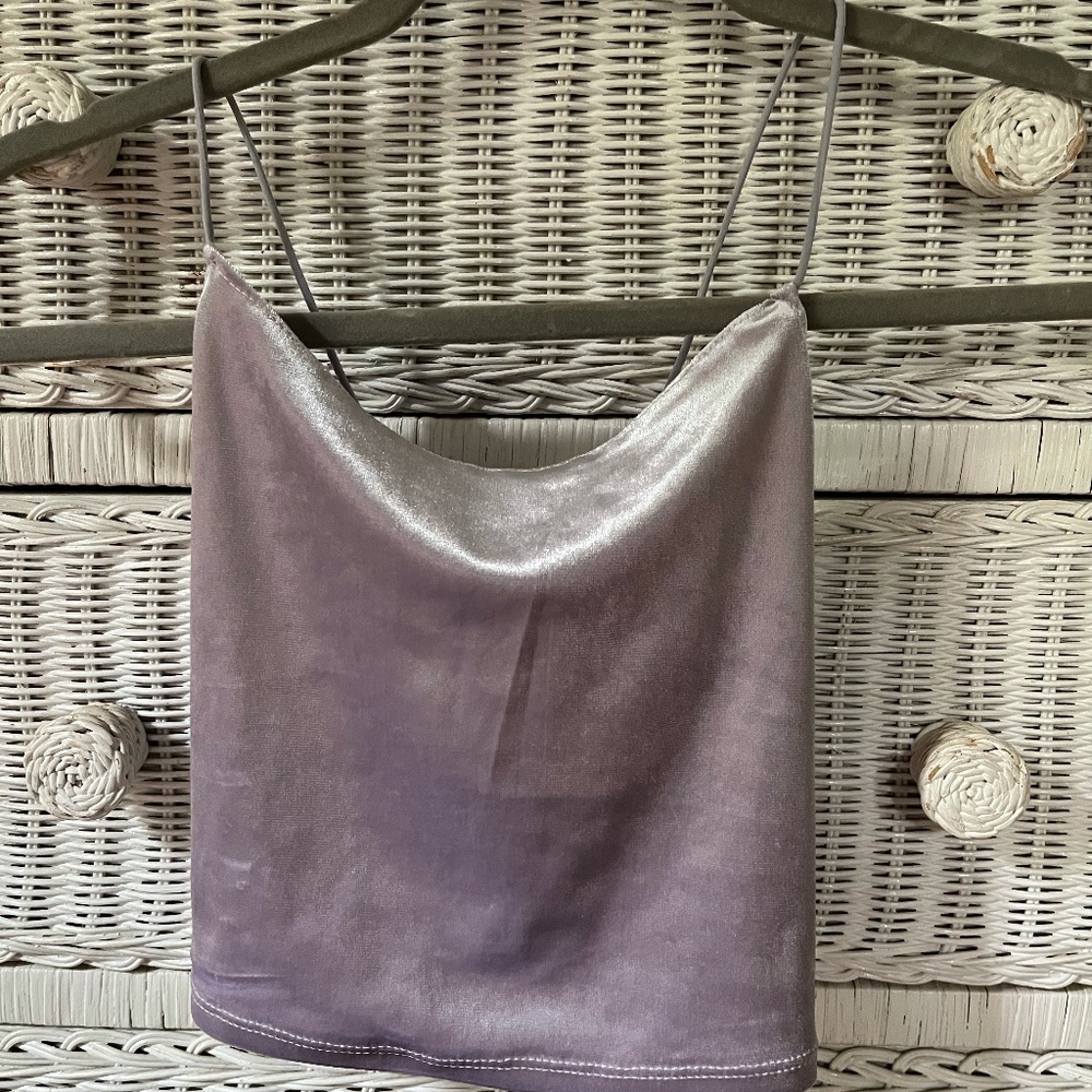 Light purple velvet criss-cross back tank top